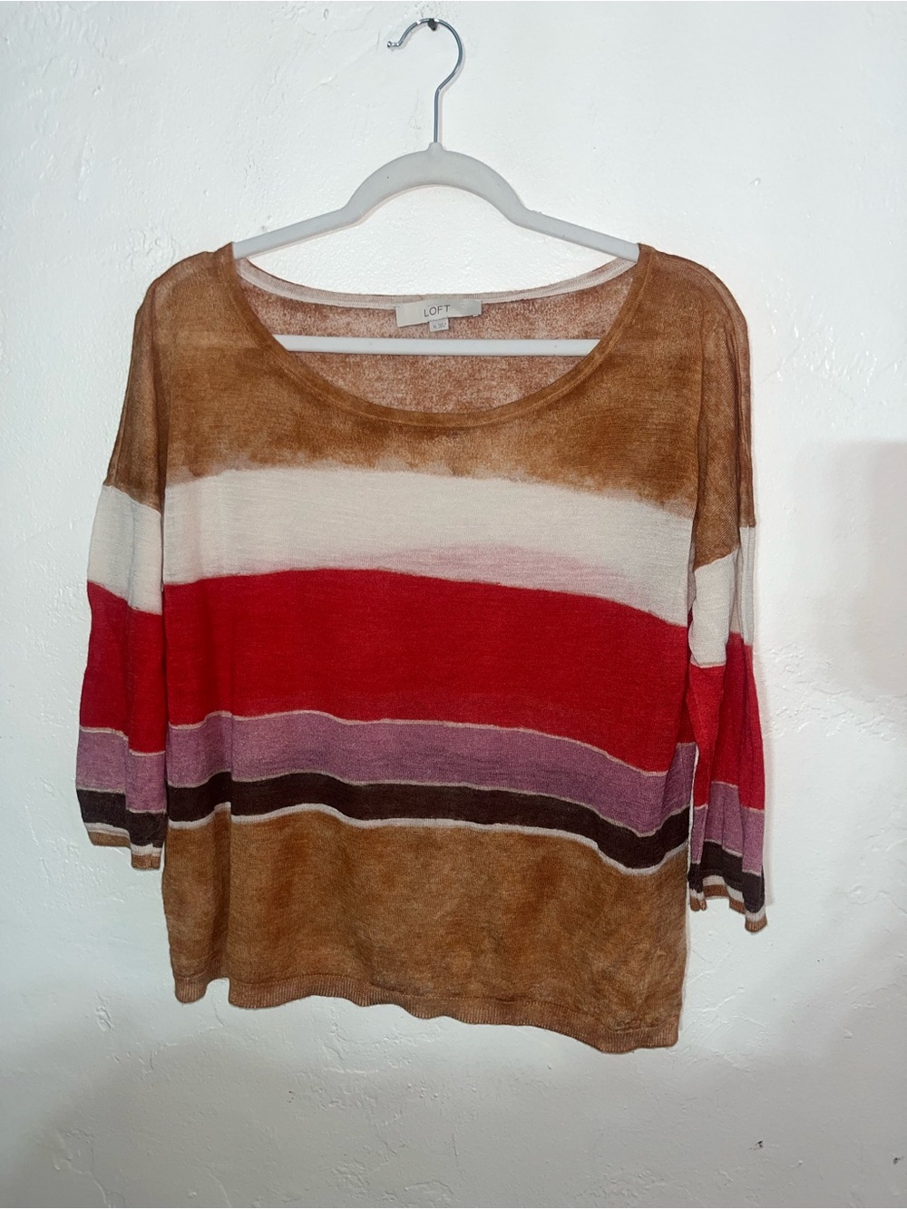 Gorgeous Watercolor Breathable LOFT Striped Lightweight 3/4 Sleeve Top Shirt